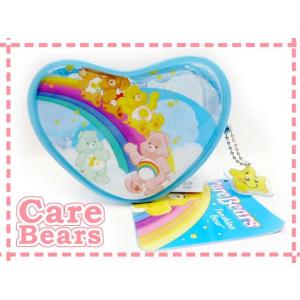 ケアベア　Care Bears　ラメラメ　ハート型　ポーチ　ブルー　透明ビニール｜lovelybeetlezakka