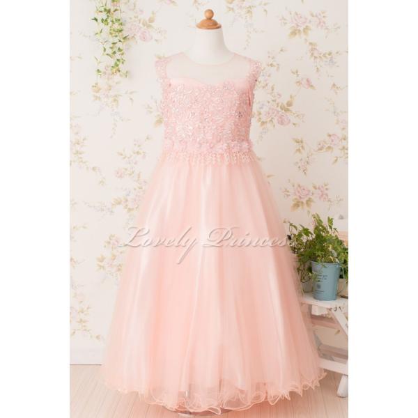 発表会 コンクール 演奏会 子供ドレス ジュニアドレス ジョゼット ピーチ