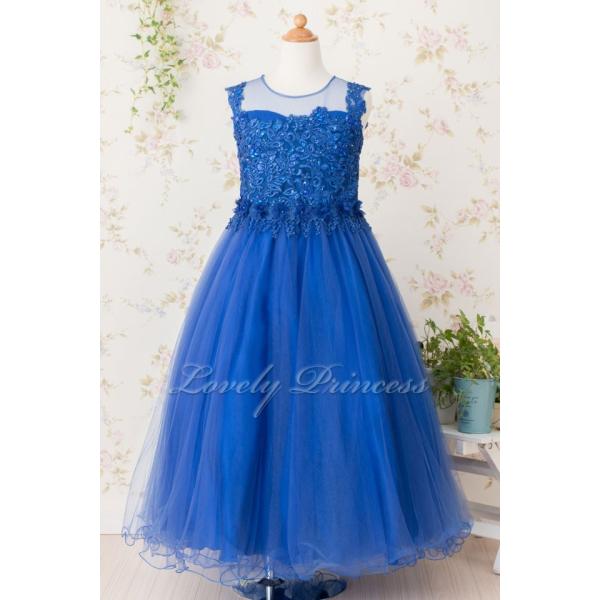 発表会 コンクール 演奏会 子供ドレス ジュニアドレス ジョゼット ロイヤルブルー