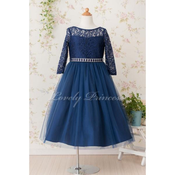 発表会 結婚式に 子供ドレス ジュニアドレス マーガレット ネイビー