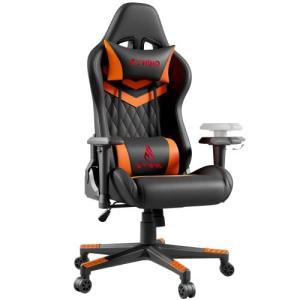 symino ゲーミングチェア レーシングチェア 人間工学に基づいた3Dアームレスト付きPCチェア PUレザー 調整 回転式リクライニングオフィスチェア  オレンジ