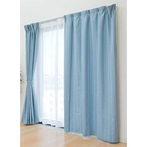 カーテン 2枚セット   ドレープカーテン 1枚 レースカーテン 1枚   150幅 洗える 遮光 ミラー加工 風通織 フロル ブルー 幅150×丈178cm 2枚組 #9810728