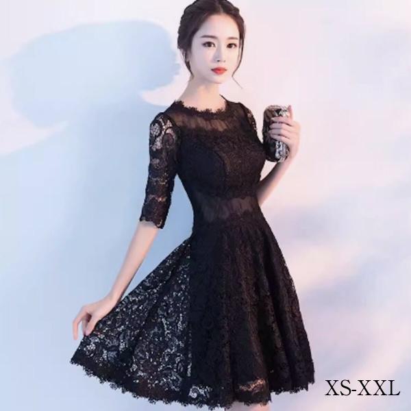 パーティードレス 結婚式 ドレスワンピース フォーマル 韓国  成人式 謝恩会 袖あり 20代 30...