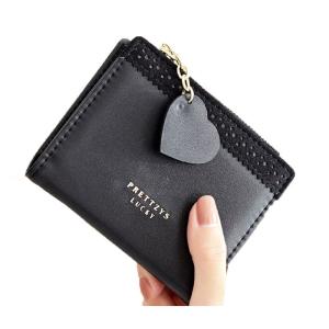 ショートウォレット レディース ミニ財布 二つ折り ハート 可愛い 折りたたみ式 小銭入れカ ードケース レザー 薄型マネークリップ 磁気防止