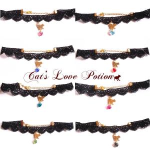 猫 ハート スワロフスキー ブラック レース チョーカー ネックレス Cat's Love Potion｜lovexclp