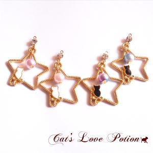 猫 ピアス ちびねこ グラデーション パール スター ピアス Cat's Love Potion｜lovexclp