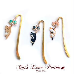 猫 しおり はこばれ ねこ りぼん メタル ミニ ブックマーカー Cat's