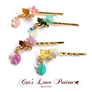 猫 ヘアアクセサリー さくら しずく ねこのヘアピン Cat's Love Potion｜lovexclp