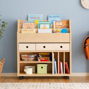 絵本ラック おしゃれ 棚 完成品 絵本棚 国産 日本製 マガジンラック 棚 おもちゃ収納 子供 家具 キッズ 幅80cm キャスター付き リビング ロウヤ (hb)