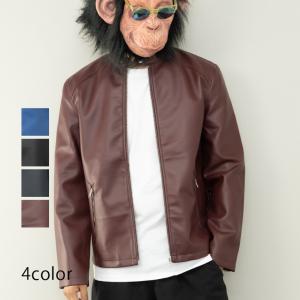 ライダースジャケット メンズ シングル 細身 フェイクレザー