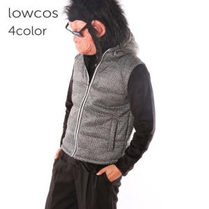 ダウンタッチベスト メンズ ニットフリース ハイネック フード フーデット 杢 グレンチェック柄 グレー ピンク 秋 冬 ベスト アウター お洒落 暖かい 防寒