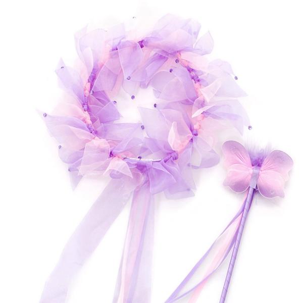 送料無料 カラフルフェアリー髪飾り＆ステッキ　ピンクライラック /