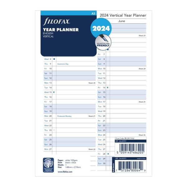 Filofax ファイロファックス システム手帳 リフィル 2024年 1月始まり A5 バーチカル...