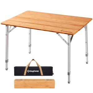 KingCamp アウトドア テーブル キャンプ バンブー 3段階高さ調整可能 折り畳み机 コンパクト 4折 ロールテーブル ピクニック フ