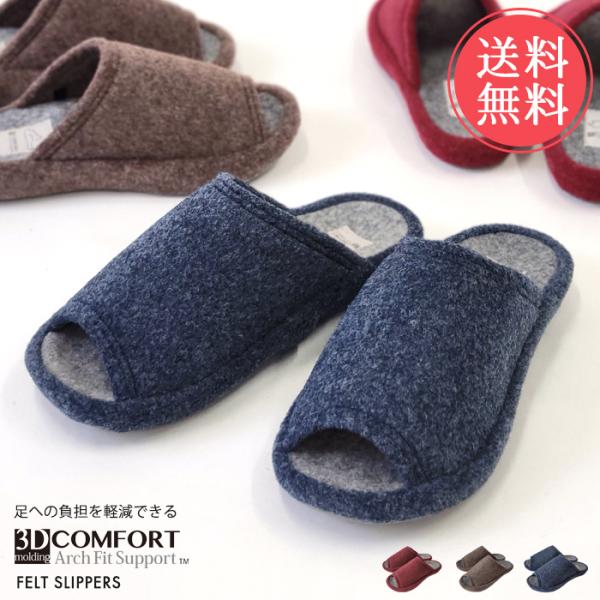 送料無料 3Dコンフォート 圧縮フェルトタイプ ルームシューズ スリッパ レディース メンズ 秋 冬...