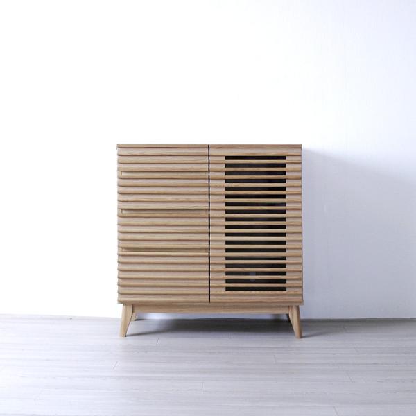 サイドボード リビングボード キャビネット ナチュラル ブラウン 80 幅 リビング 棚 収納 天然...