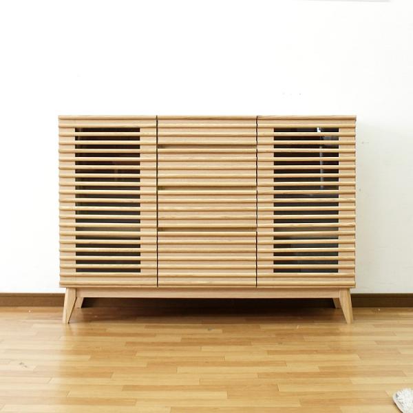 サイドボード リビングボード キャビネット ナチュラル ブラウン 120 幅 リビング 棚 収納 天...