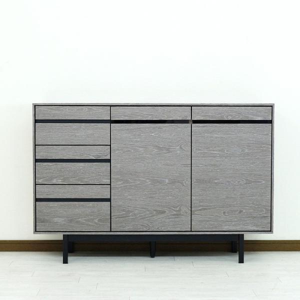 サイドボード リビングボード キャビネット グレー ウォールナット リビング 棚 収納 天然木 木製...