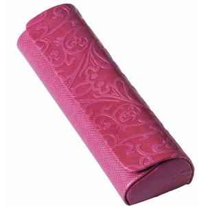 メイガン(Meigan) メガネケース パープルピンク コンパクト 立体 エンボス 柄 が おしゃれ な スリム ハード ケース 2888-03