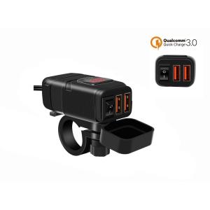 SHEAWA バイク USB電源 USB充電器 QC3.0 USB2ポート 電圧計 防水カバー 電源ON/OFFスイッチ Quick Charge 3.0 ハンドルに取り付け可能