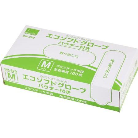 【数量限定】オカモト・エコソフトグローブ（プラスチック手袋）パウダーイン　M　100枚