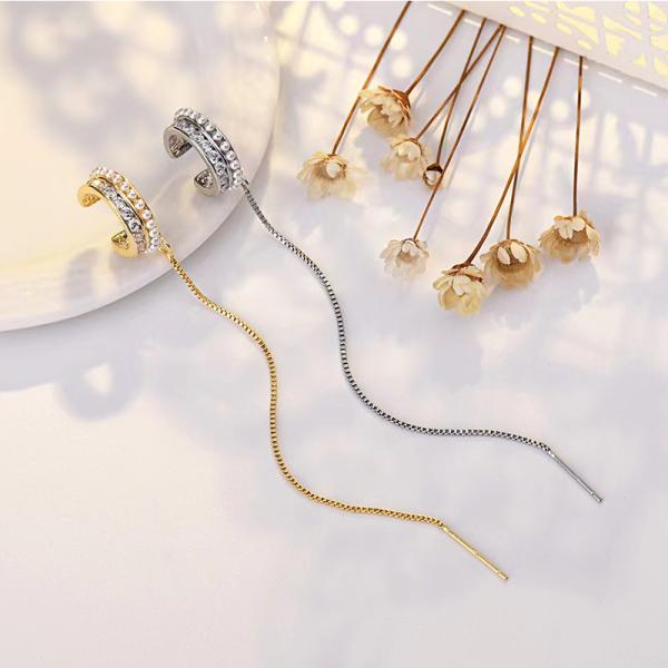 イヤーカフ イヤカフ イヤーカフス ロングチェーン 真珠 金属アレルギー対応 ロジウムコーティング ...