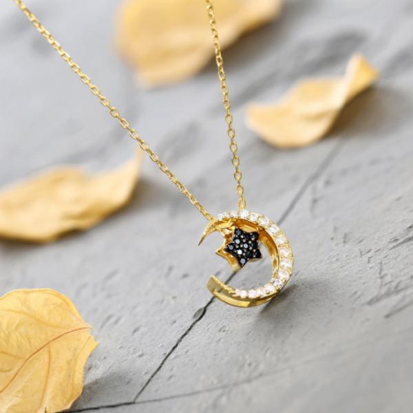 ネックレス 三日月 ムーン 星 スター  12Way着用可能 シルバー925 プラチナ仕上げ 人気 ...