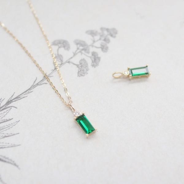 ネックレス レディース 一粒 小ぶり エメラルド 四角 スクエア シンプル 重ね付け シルバー925...