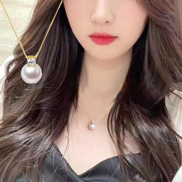 ネックレス レディース 一粒パール CZダイヤ 定番 シンプル シルバー 重ね付け フリー アジャス...