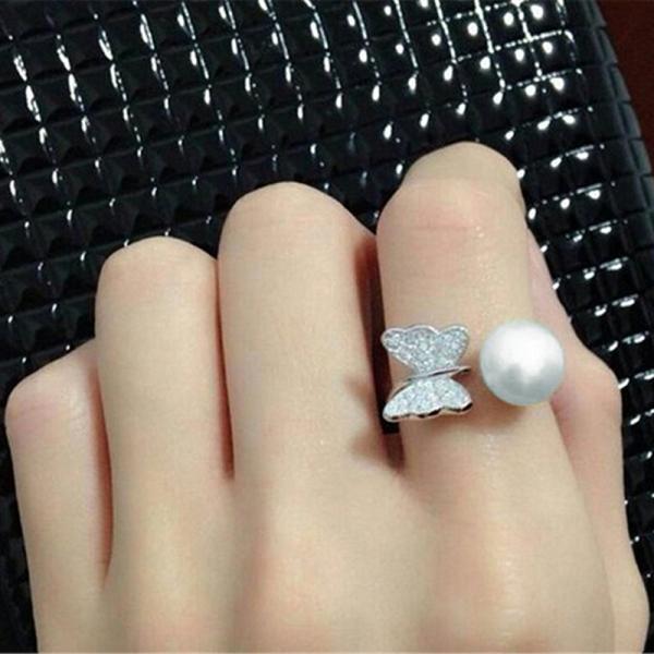 リング 指輪 レディース ダイヤ 贅沢 蝶々 バター パール ホワイトデープレゼント ジュエリー プ...