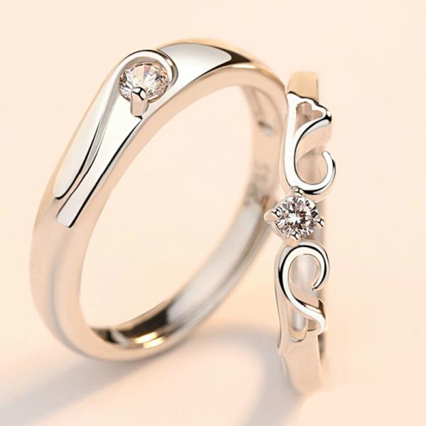 指輪 レディース フリーサイズ 安い 一粒 天使の羽 cz シルバー925 プラチナ仕上げ C型リン...