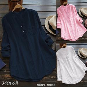 シャツ レディース トップス 長袖 ブラウス オフィス 春 スキッパーシャツ シャツブラウス 無地 綿混 大きいサイズ ゆったり 30代 40代 コーデ 着痩せ 薄手