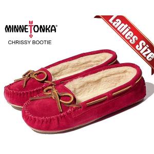 ミネトンカ キャリー スリッパー MINNETONKA CALLY SLIPPER RED　レディース モカシン シューズ スエード ボア 4016 レッド スリッポン スリッパ｜ltd-online