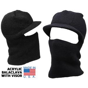 ミリタリー アクリル バラクラバ MILITARY ACRYLIC BALACLAVA WITH VISOR Made in USA BLACK ブラック バイザー フェイスマスク 目出し帽 ネックウォーマー｜ltd-online