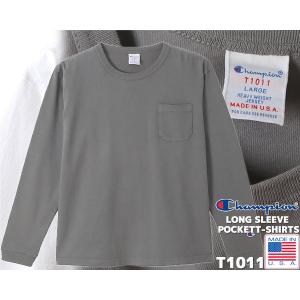 チャンピオン ロングスリーブ ポケット Tシャツ Champion LONG SLEEVE POCKET T-SHIRT MADE IN USA MEDIUM GREY c5-p401-050 ヘビーウェイト T1011 グレー ロンT｜ltd-online