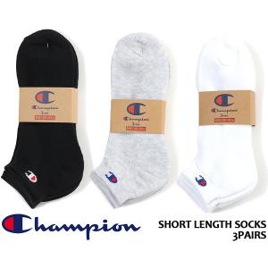 チャンピオン ショートレングス ソックス 3足組 Champion SHORT LENGTH SOCKS 3P cmscy402 WHITE BLACK GREY 靴下 足底ハーフパイル ワンポイント｜ltd-online