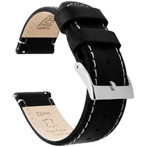 BARTON WATCH BANDS 22mm ブラック/リネン クイック リリース トップ グレイン レザー ロング ウォッチ バンド ストラップ