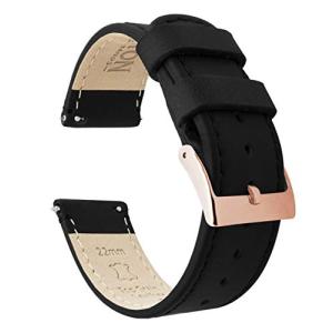 BARTON WATCH BANDS - ブラック - クイックリリース レザー ローズゴールドバックル 時計バンド ストラップ 20mm ブラックレ