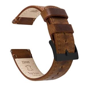 BARTON WATCH BANDS - ウェザードブラウン - クイックリリース レザー ブラックバックル 腕時計バンド ストラップ 24mm キャ