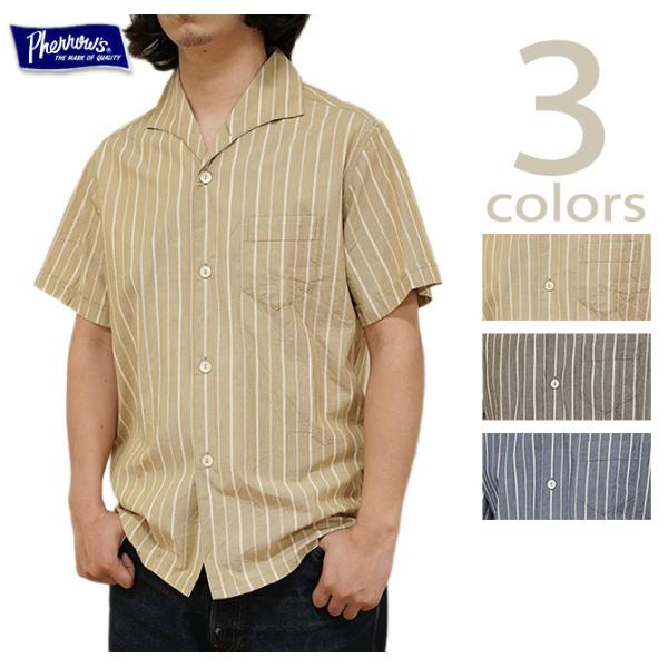 フェローズ　Pherrow's　25S-PICS1　半袖ストライプイタリアンカラーシャツ [ ITA...