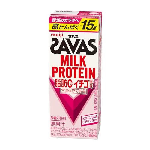 SAVAS(ザバス) MILK PROTEIN 脂肪0 イチゴ風味 200ml×24 明治 ミルクプ...