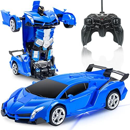 Tcvents ラジコンカー 変形 ロボット 車おもちゃ スタントカー ロボットに変身できる RCカ...
