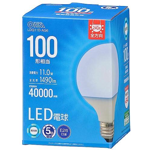 オーム電機 LED電球ボール電球形 E26 100形相当 G95昼光色 全方向 密閉器具対応 5年 ...