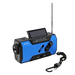 WINTECH 防滴手回し充電 FM/AMポータブルラジオ KDR-201CWP LEDライト搭載 ブルー 携帯充電（MicroUSBケーブル、｜luana-shop01