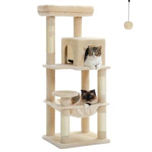 PETEPELA(ぺテぺラ) キャットタワー スリム コンパクト 猫タワー 据え置き 置き型 省スペース ハンモック 爪研ぎ 見晴台 人気 ボン