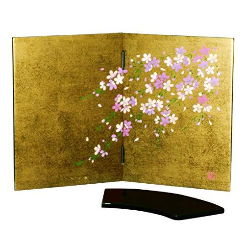 紀州のぬりもの 金箔 貼 姫 屏風 しだれ桜 金箔貼 花台付 22-87-6 衝立 屏風絵 パーティ...