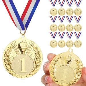 GeeRic 12枚 金メダル 金属製 ストラップ付き 優勝 表彰 運動会 ご褒美 会社 学校 スポーツ大会イベント