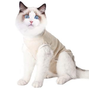 術後服 猫用 ペット術後ウェア 皮膚保護 傷舐め防止 エリザベスカラーに代わり 介護服 引っ掻き防止 避妊術後ケア オス メス兼用 (M オレン
