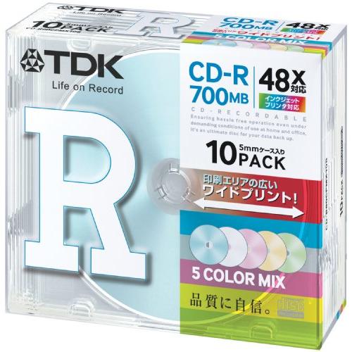 TDK データ用 CD-R 700MB 48X カラーミックス ワイドプリンタブル 10枚パック C...