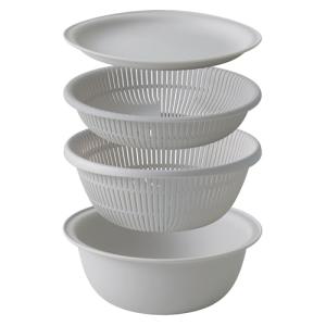 マーナ (marna) ザルボウル 21cm 4点セット (電子レンジ対応/耐熱/重ねて使える) トレー付き ざる ザル ボウル セット 耐熱ボ｜luanaショップ1号店